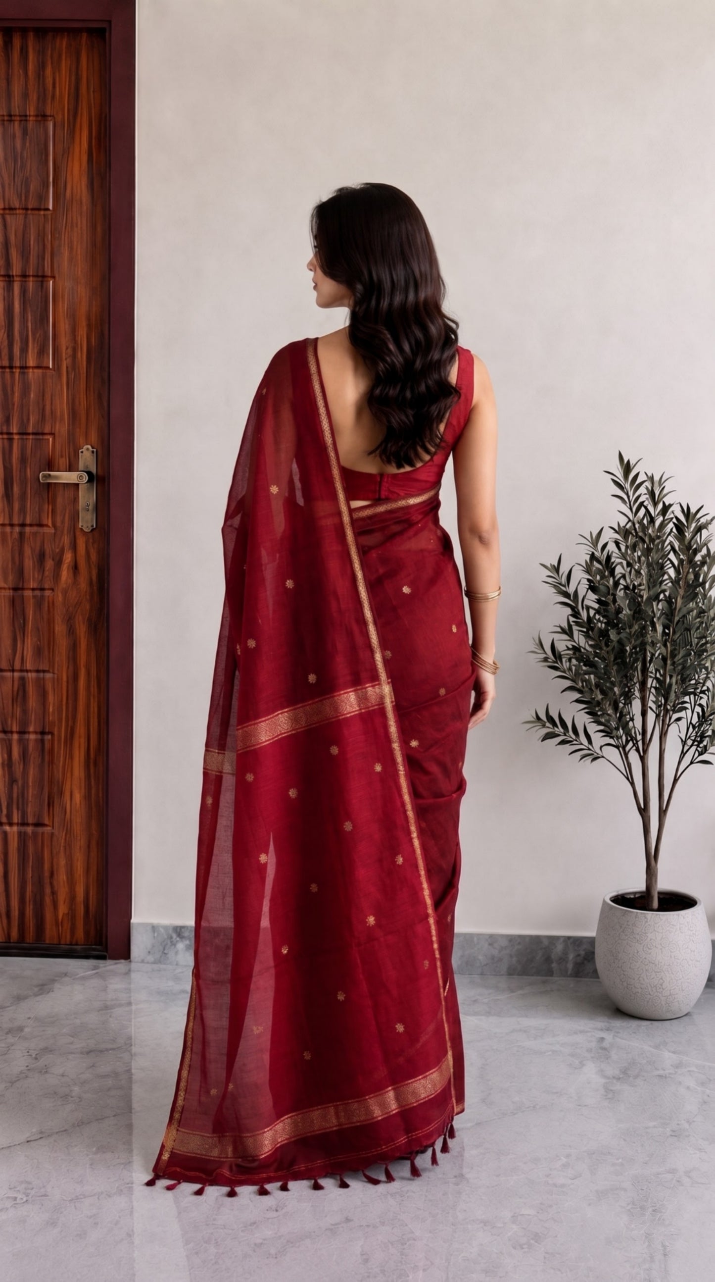Red Maheshwari Cotton Saree