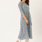 Pure Cotton Blue Printed A-line Kurta Suit Set With Dupatta