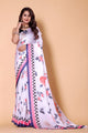 Printed Crepe Silk Saree - White Flowered - AbirabyBeena