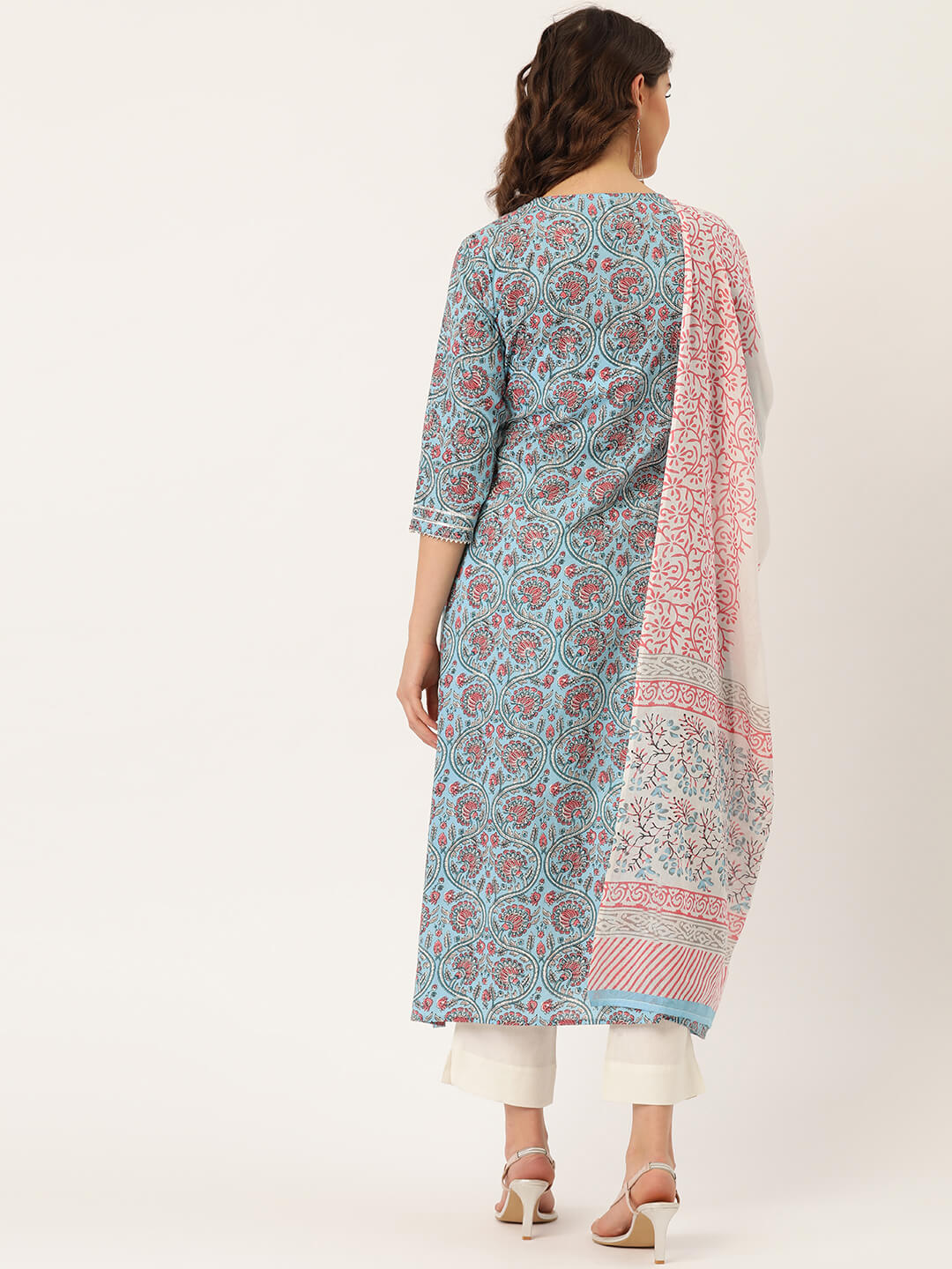 Pure Cotton Blue Printed A-line Kurta Suit Set With Dupatta - AbirabyBeena