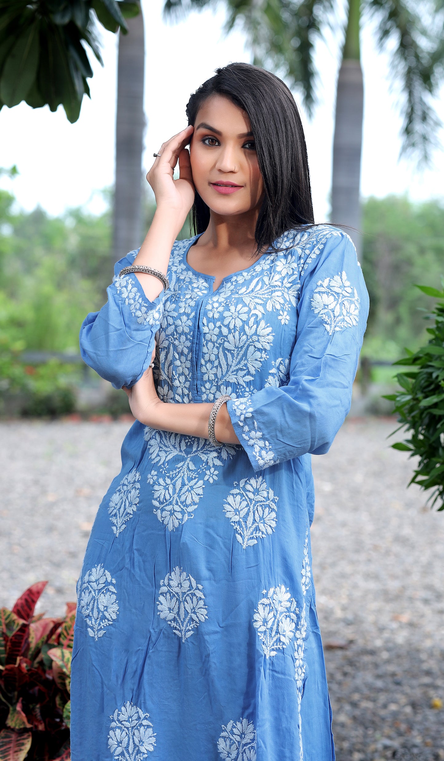 Sky Blue Chikankari Modal Straight Kurta Set