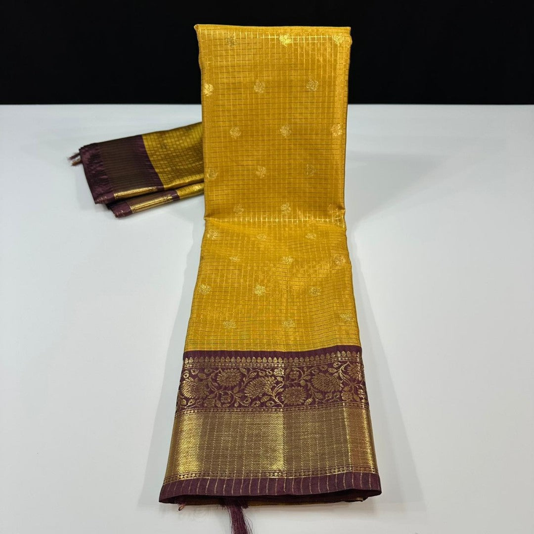 Soft Silk Saree – Yellow | Gold Zari Border