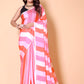 Stipe Printed Crepe Silk Saree - Pink