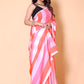 Stipe Printed Crepe Silk Saree - Pink