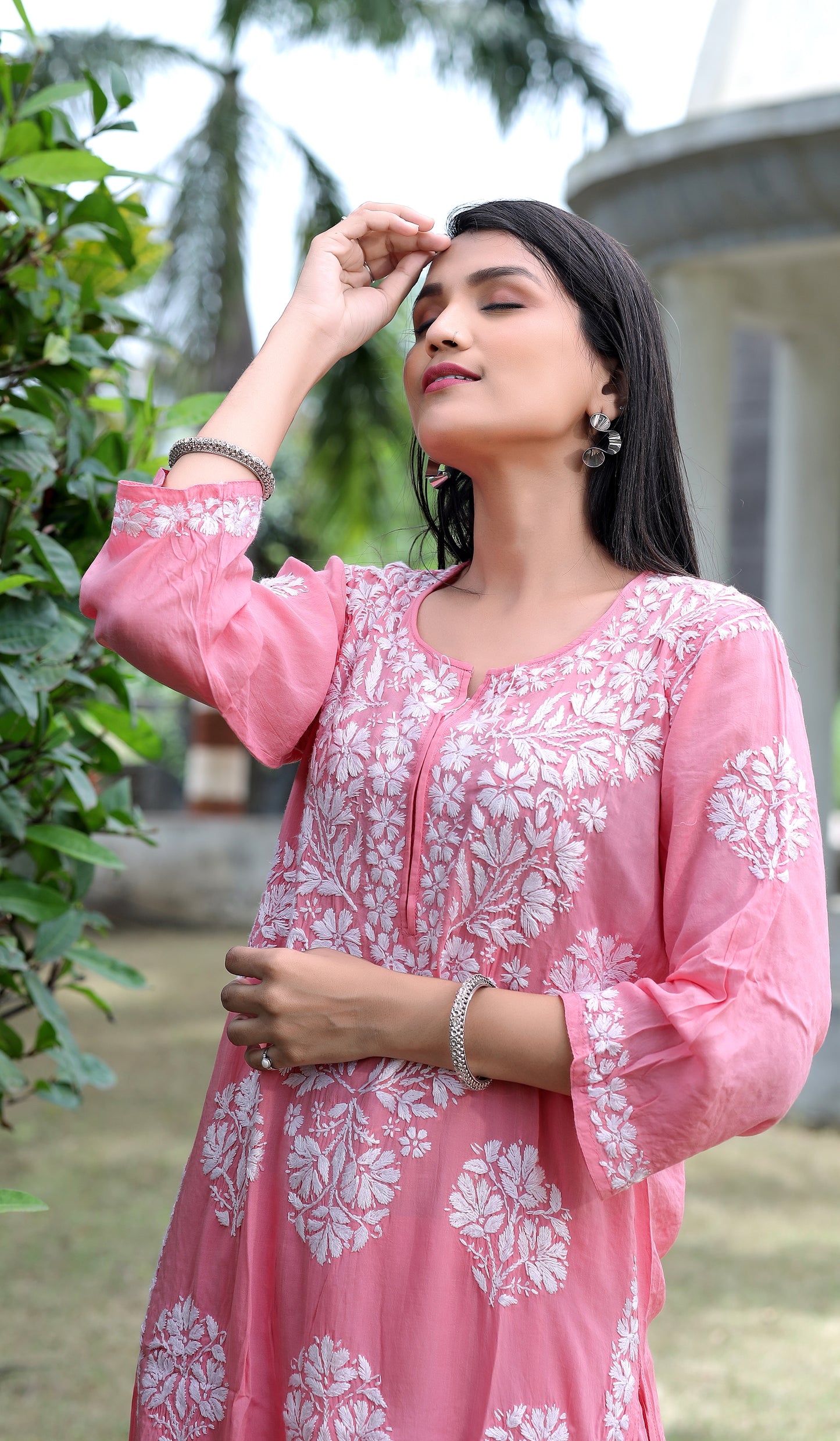 Peach Chikankari Modal Straight Kurta Set