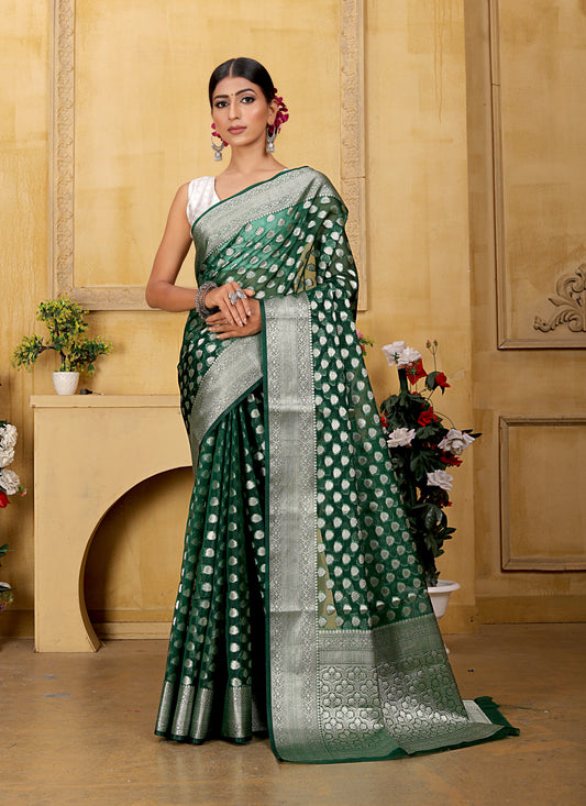 Green Banaras Kora Organza silk - AbirabyBeena