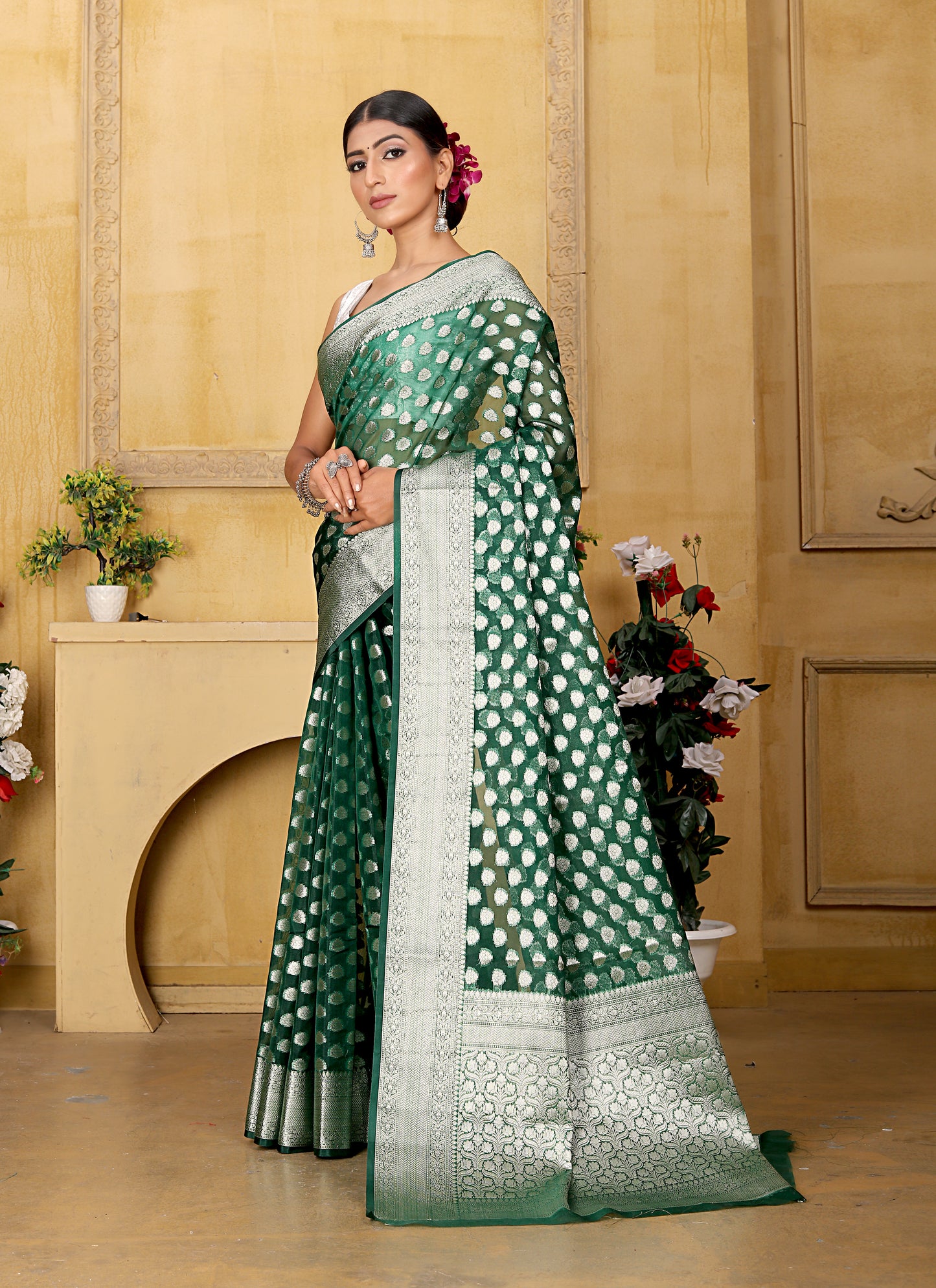 Green Banaras Kora Organza silk