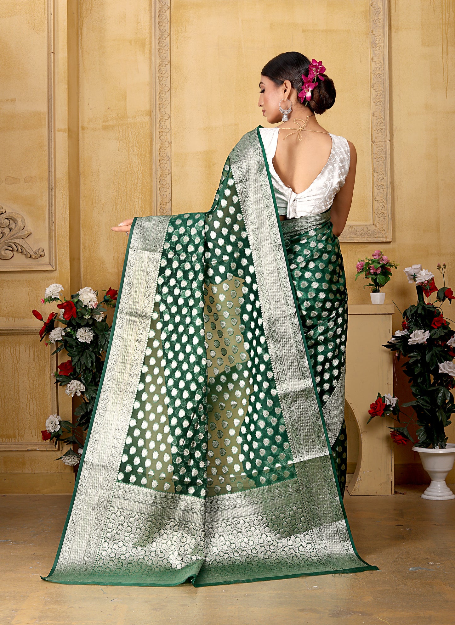 Green Banaras Kora Organza silk
