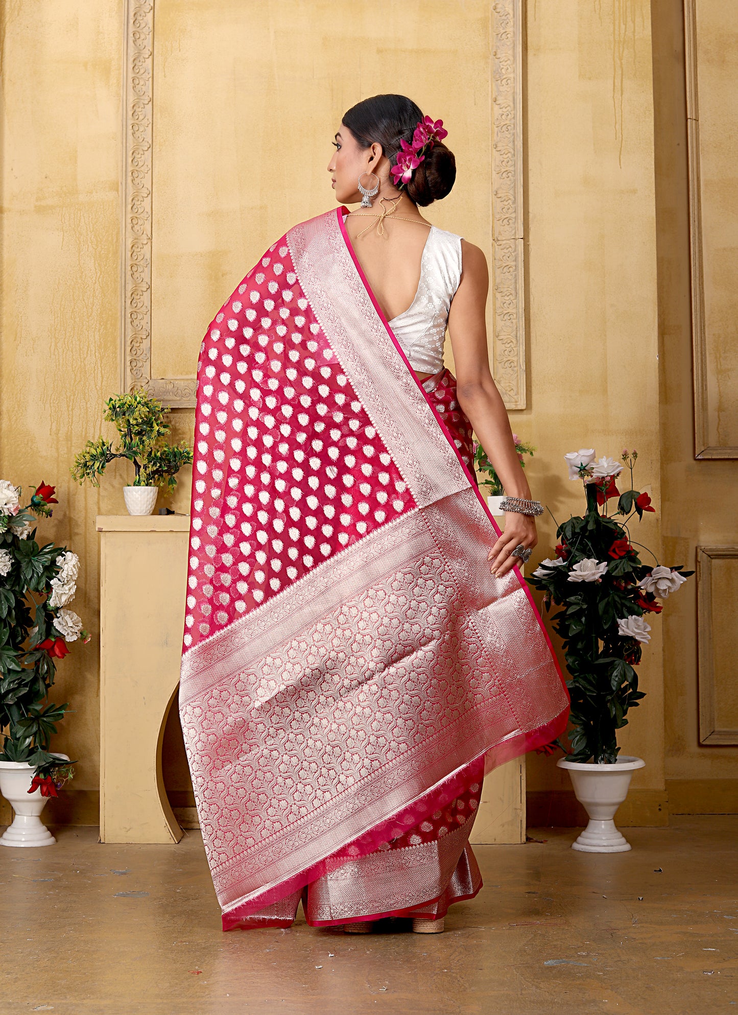 Dark Pink Banaras Kora Organza silk - AbirabyBeena