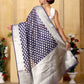 Navy Blue Banaras Kora Organza silk