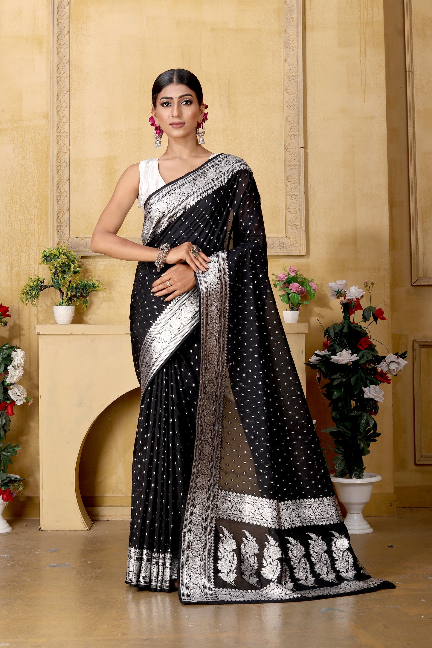 Black Banaras Crepe silk