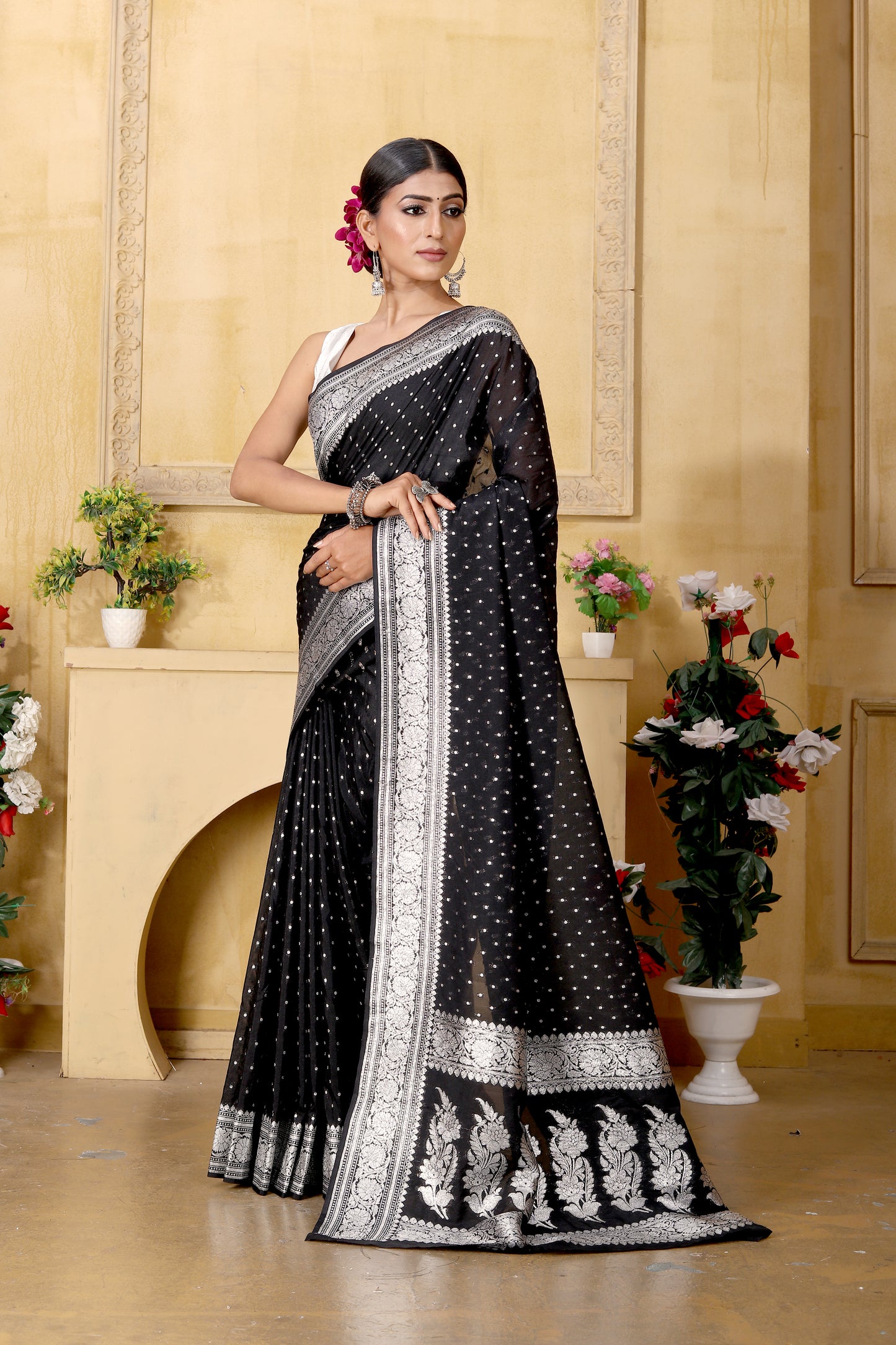 Black Banaras Crepe silk
