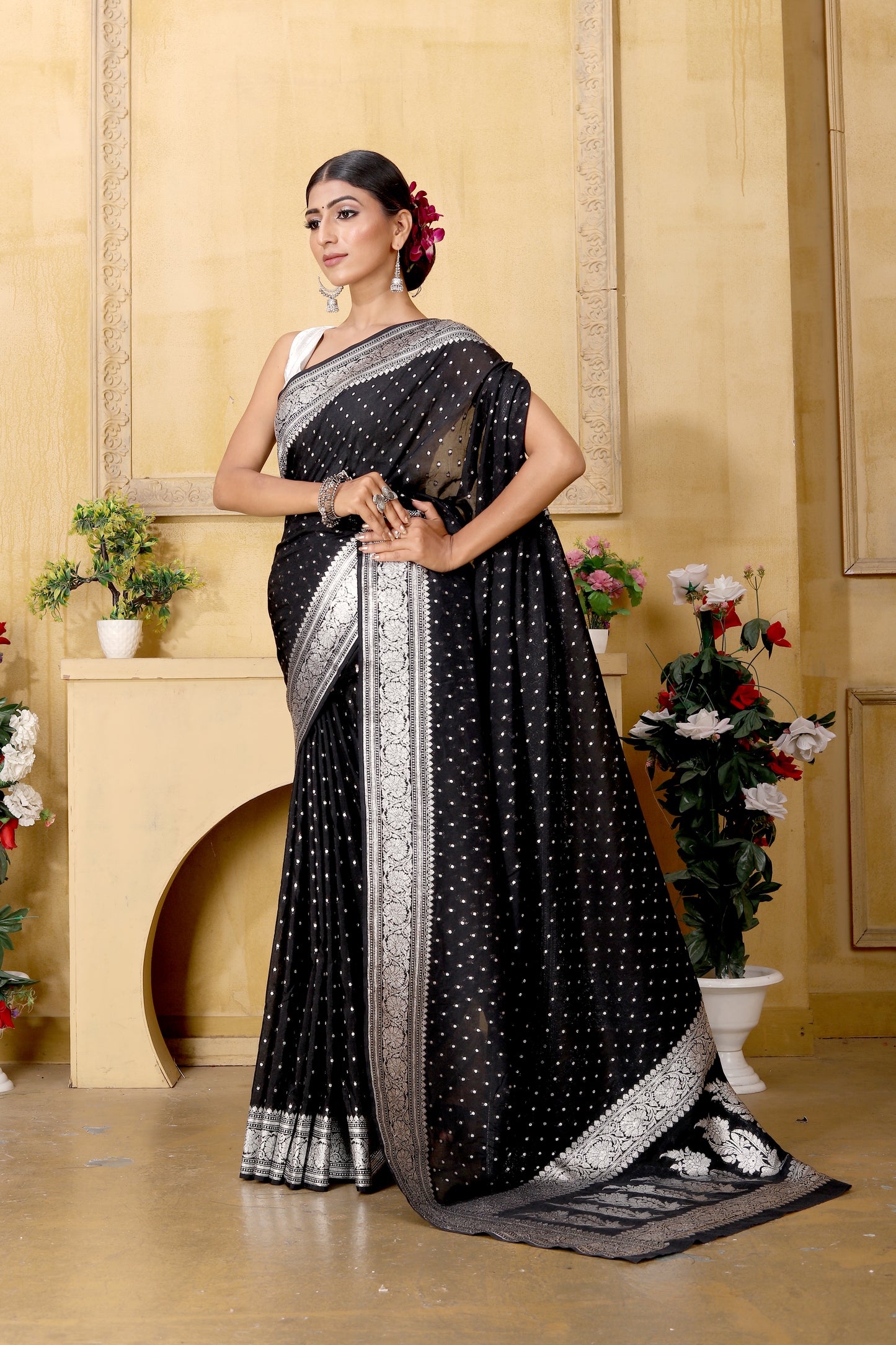 Black Banaras Crepe silk
