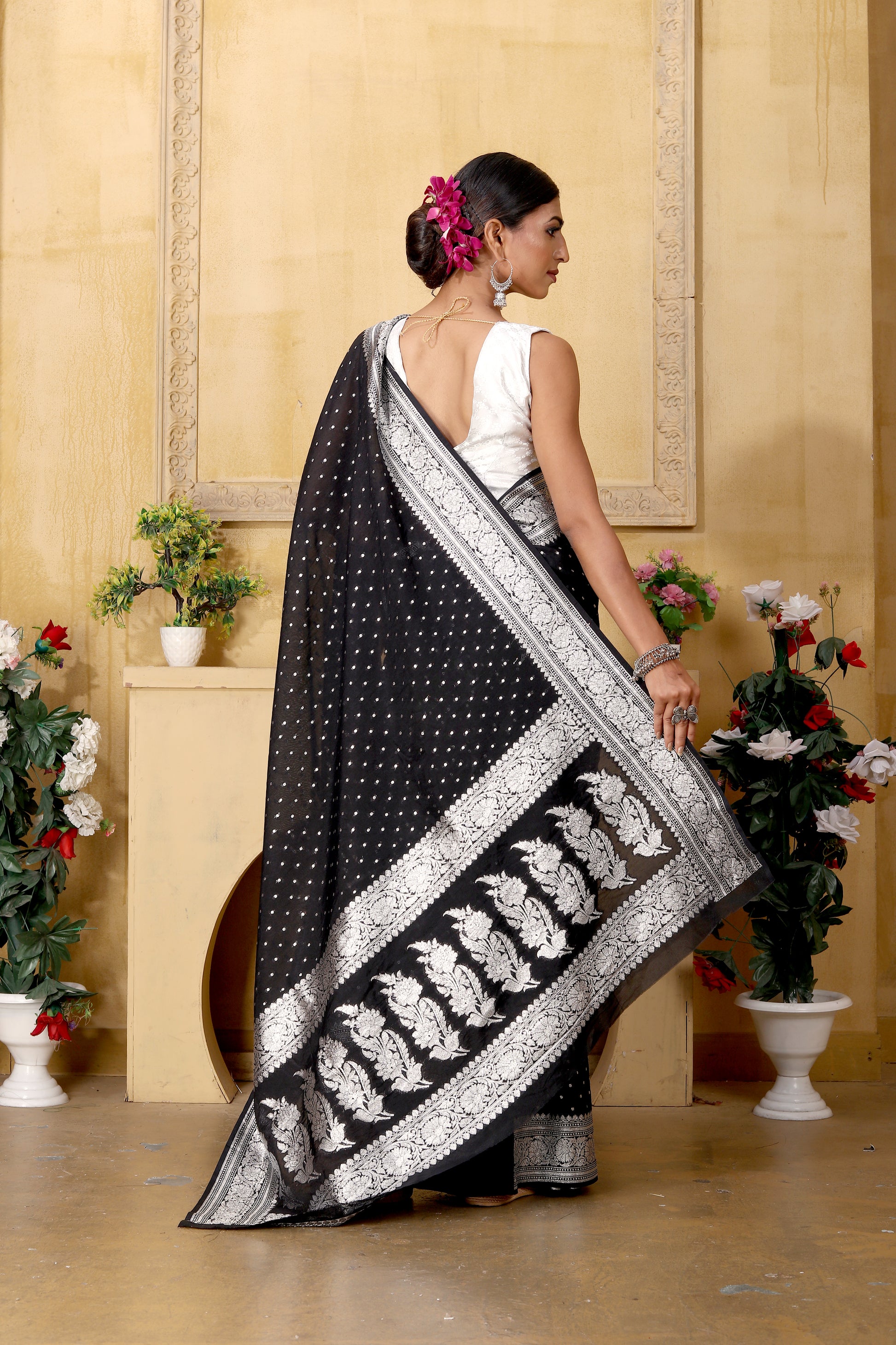 Black Banaras Crepe silk - AbirabyBeena