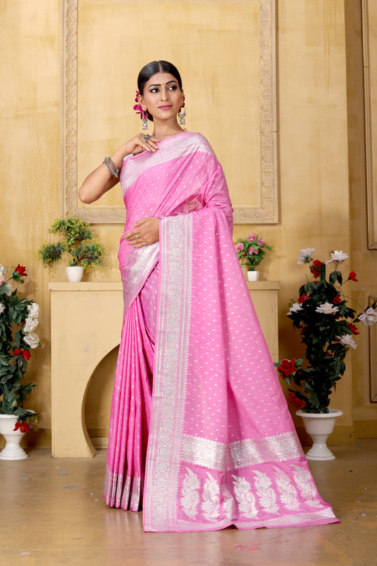 Light pink Banaras Crepe silk - AbirabyBeena
