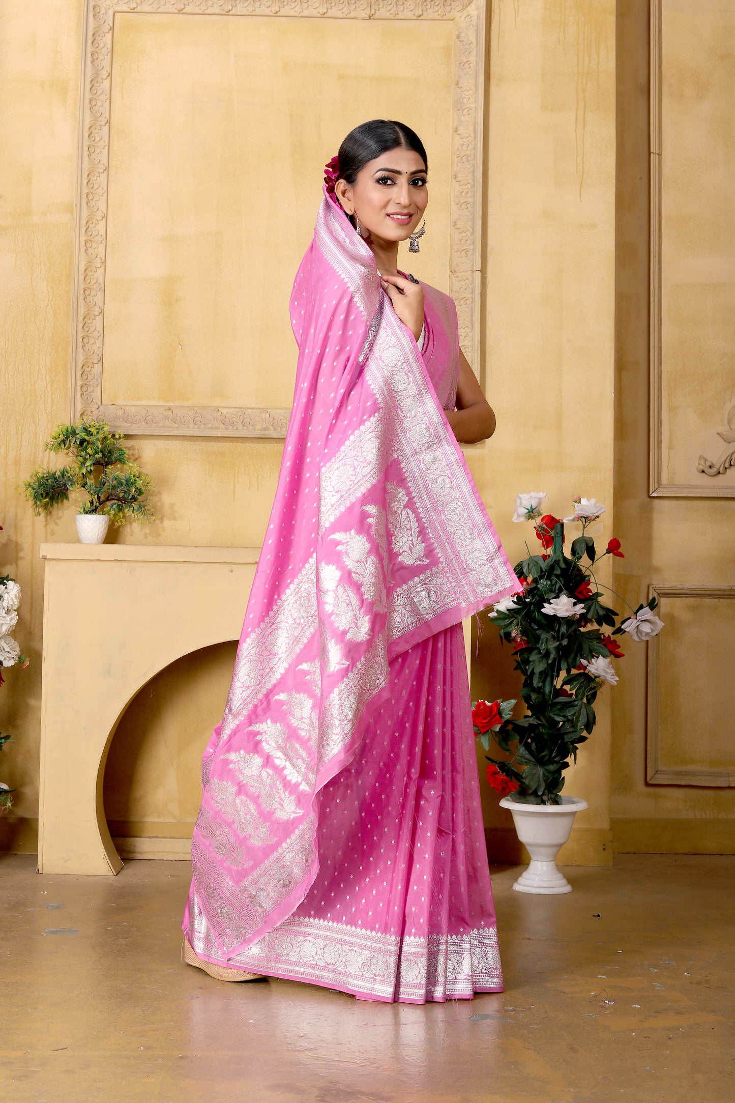 Light pink Banaras Crepe silk