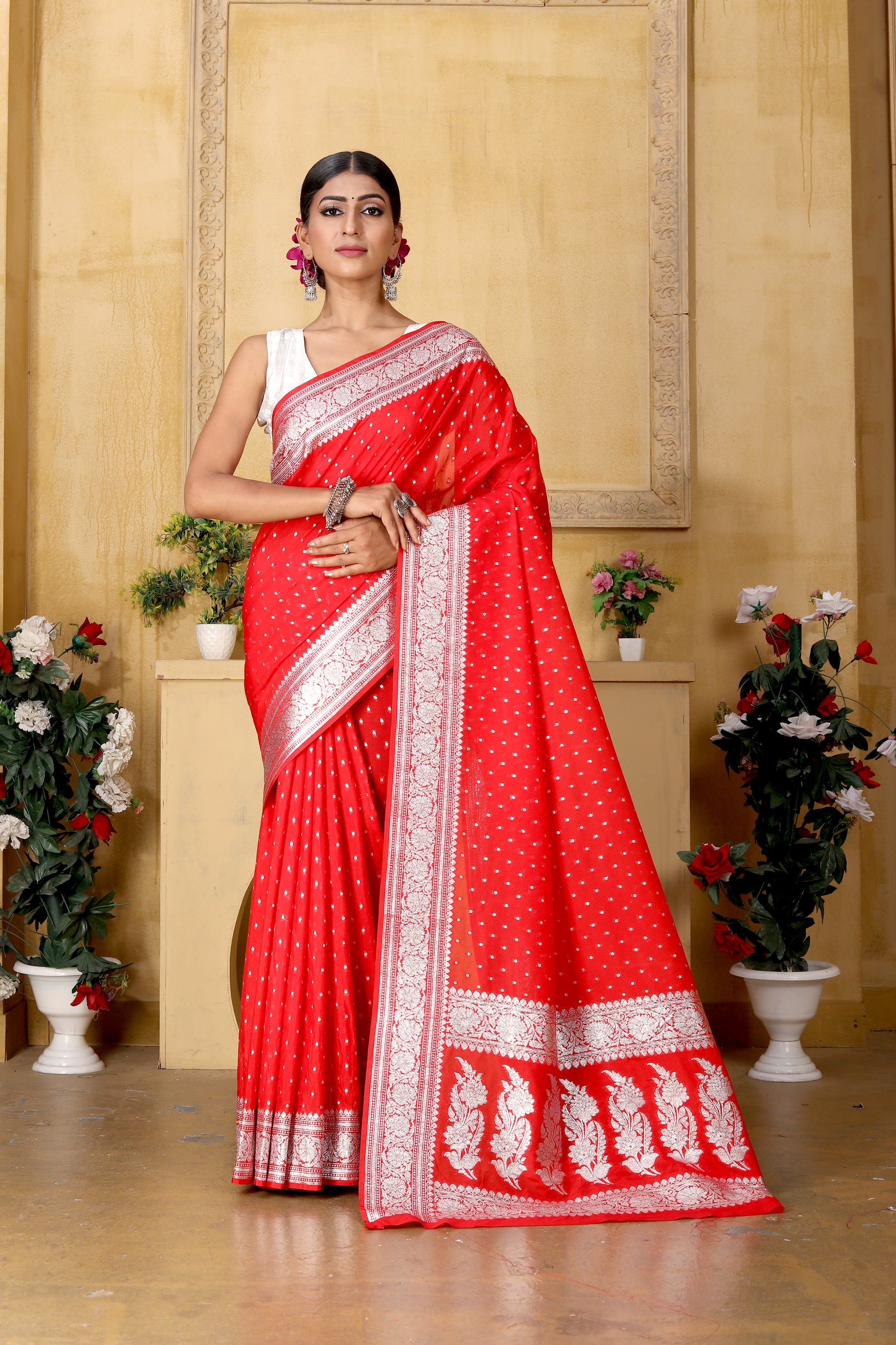 Red Banaras Crepe silk - AbirabyBeena