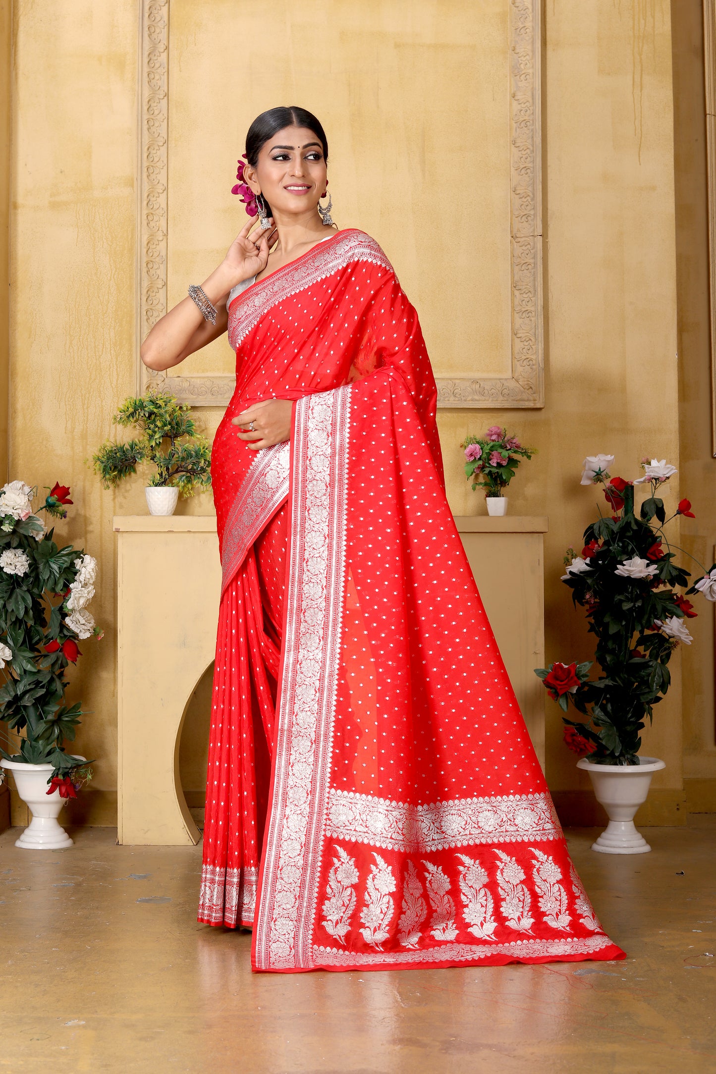 Red Banaras Crepe silk
