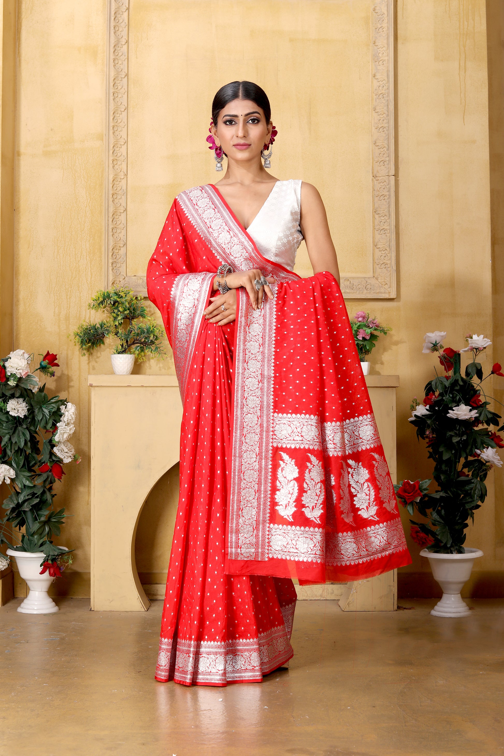Red Banaras Crepe silk - AbirabyBeena