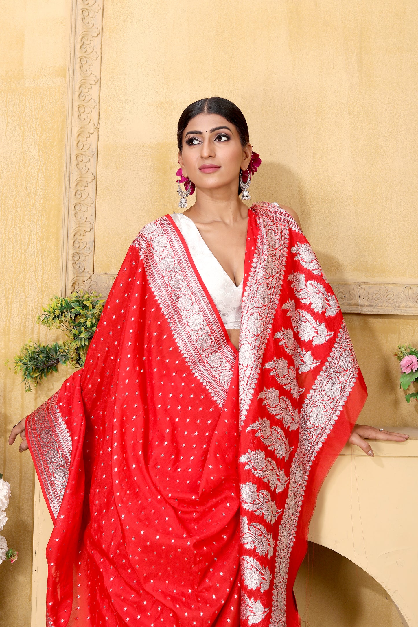 Red Banaras Crepe silk - AbirabyBeena