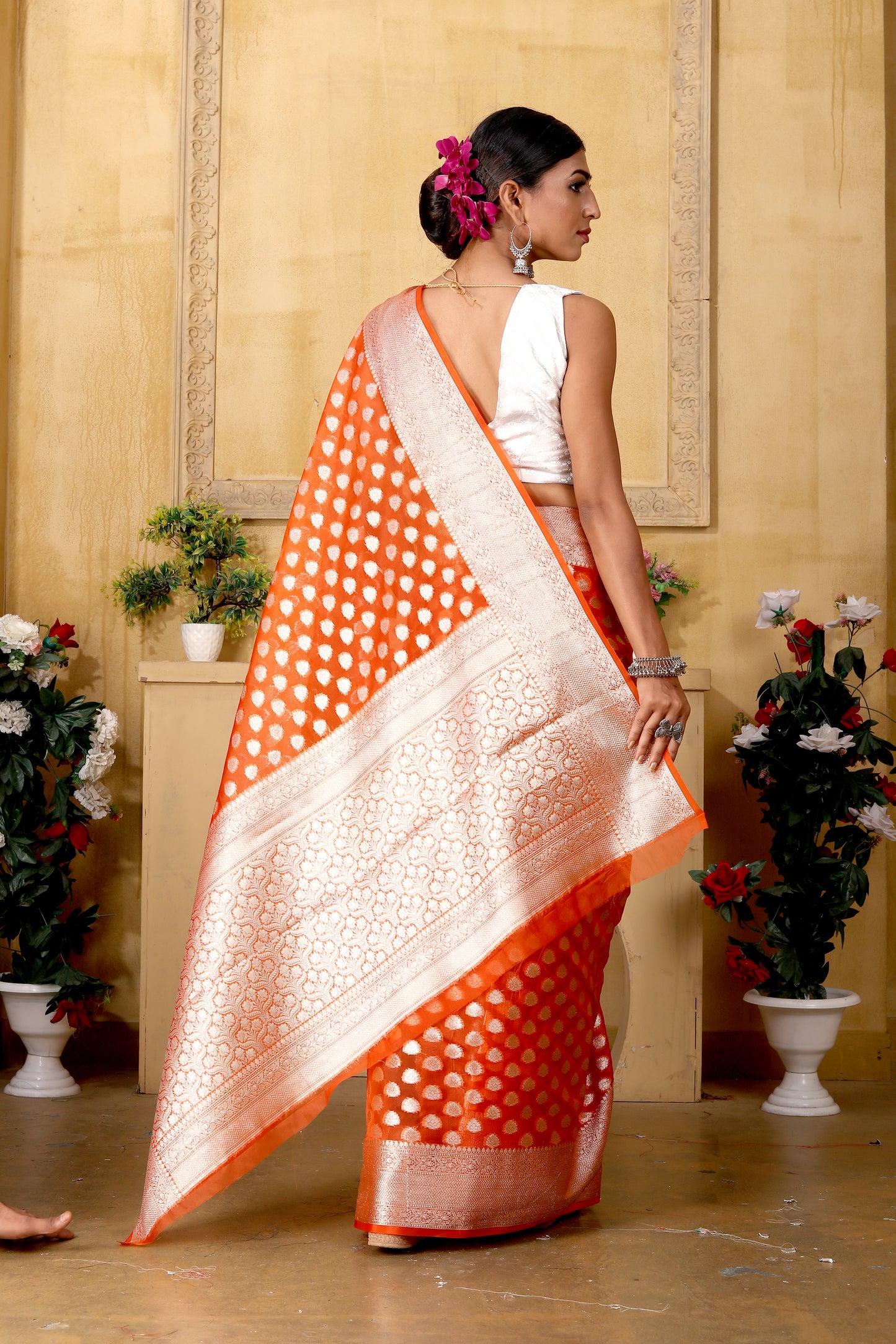 Orange Banaras Kora Organza silk