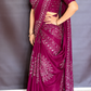 Magenta Mirror Work Art Silk Printed Saree