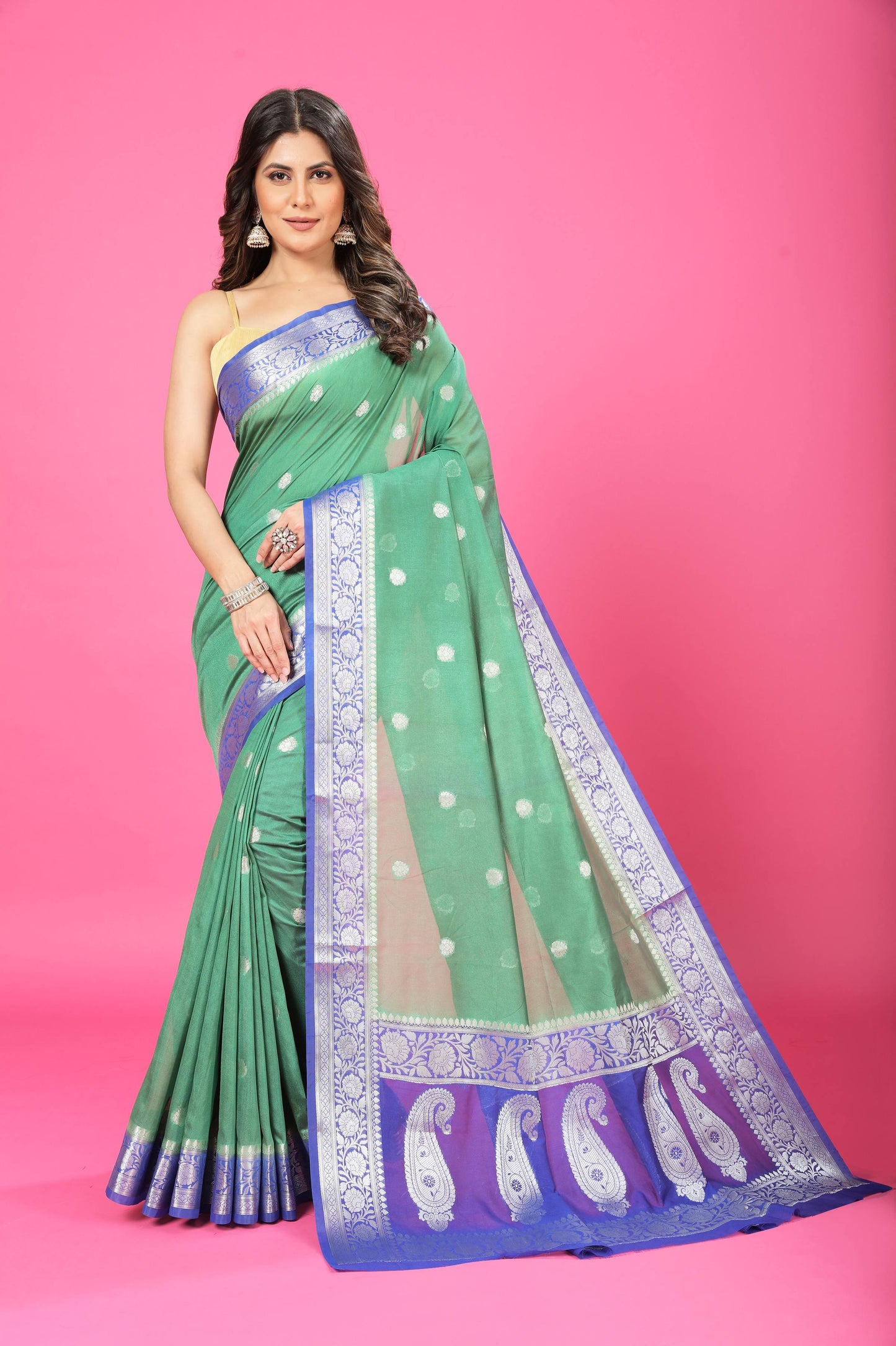 Pista Green Banaras Chiffon Silk