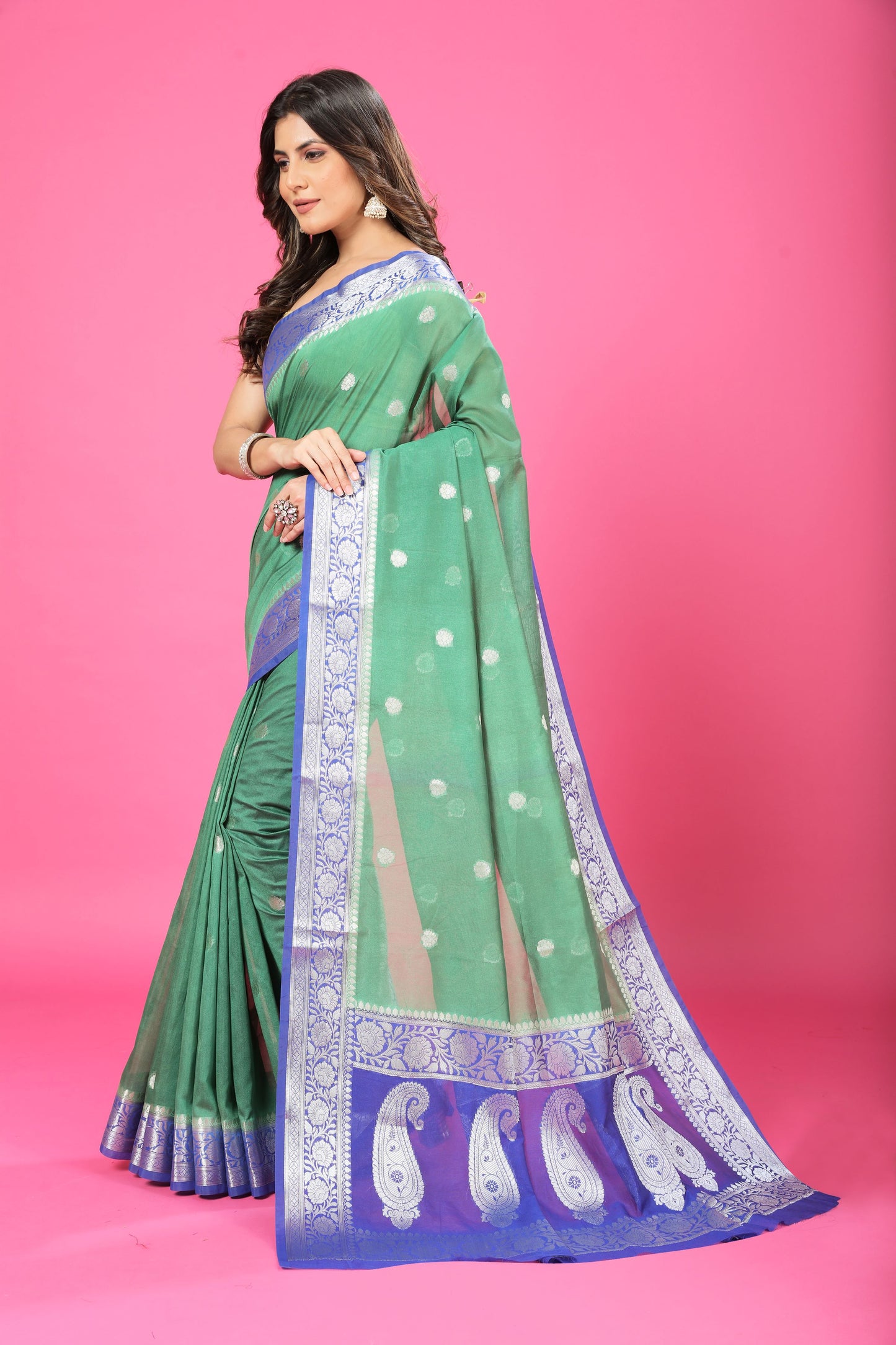 Pista Green Banaras Chiffon Silk