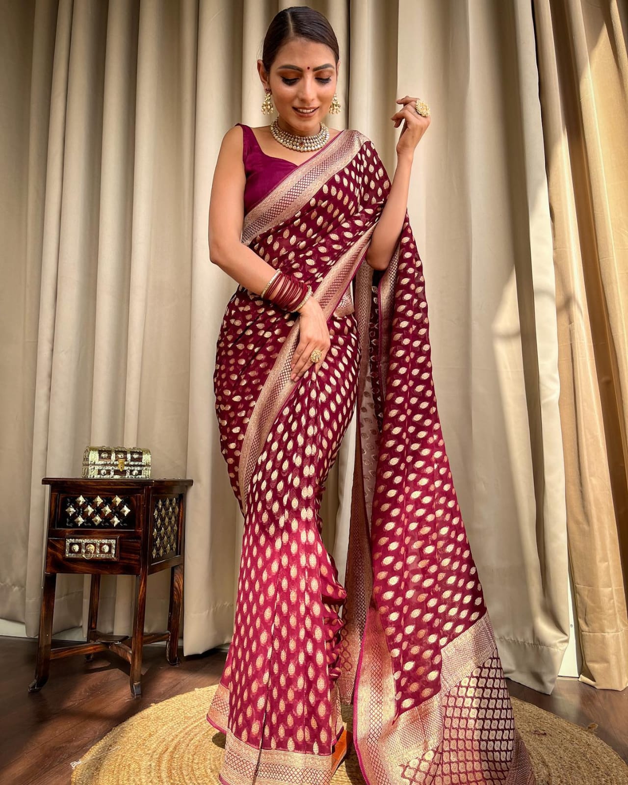 Maroon Banaras butti Soft Georgette silk