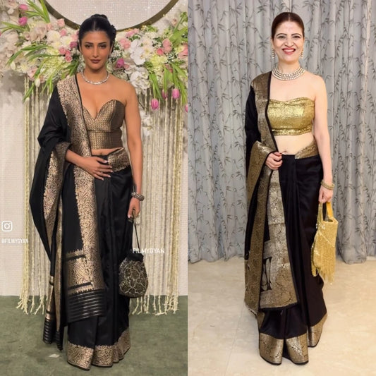 Black Banaras Chiffon silk - Shruti - AbirabyBeena