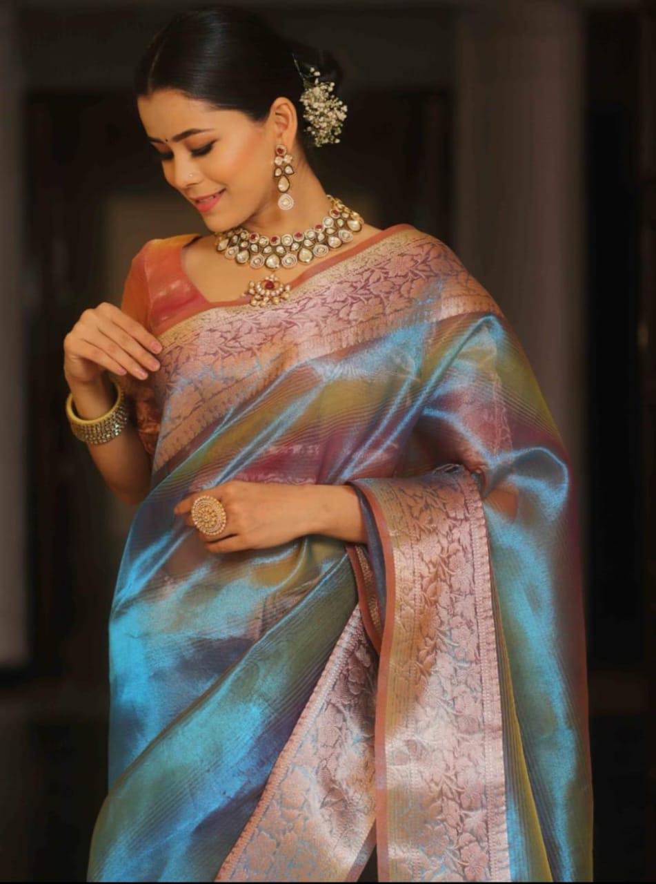 Ombre TISSUE silk Saree - Blue