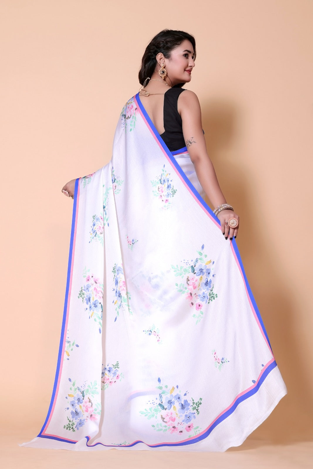 Aliya Crepe Silk Saree -  Whilte
