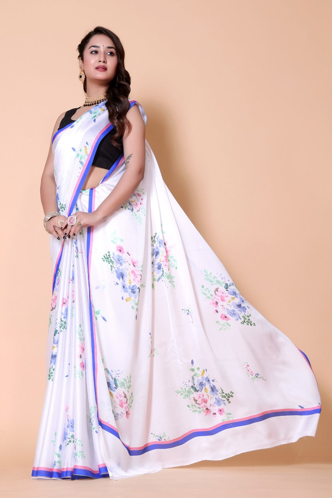 Aliya Crepe Silk Saree -  Whilte
