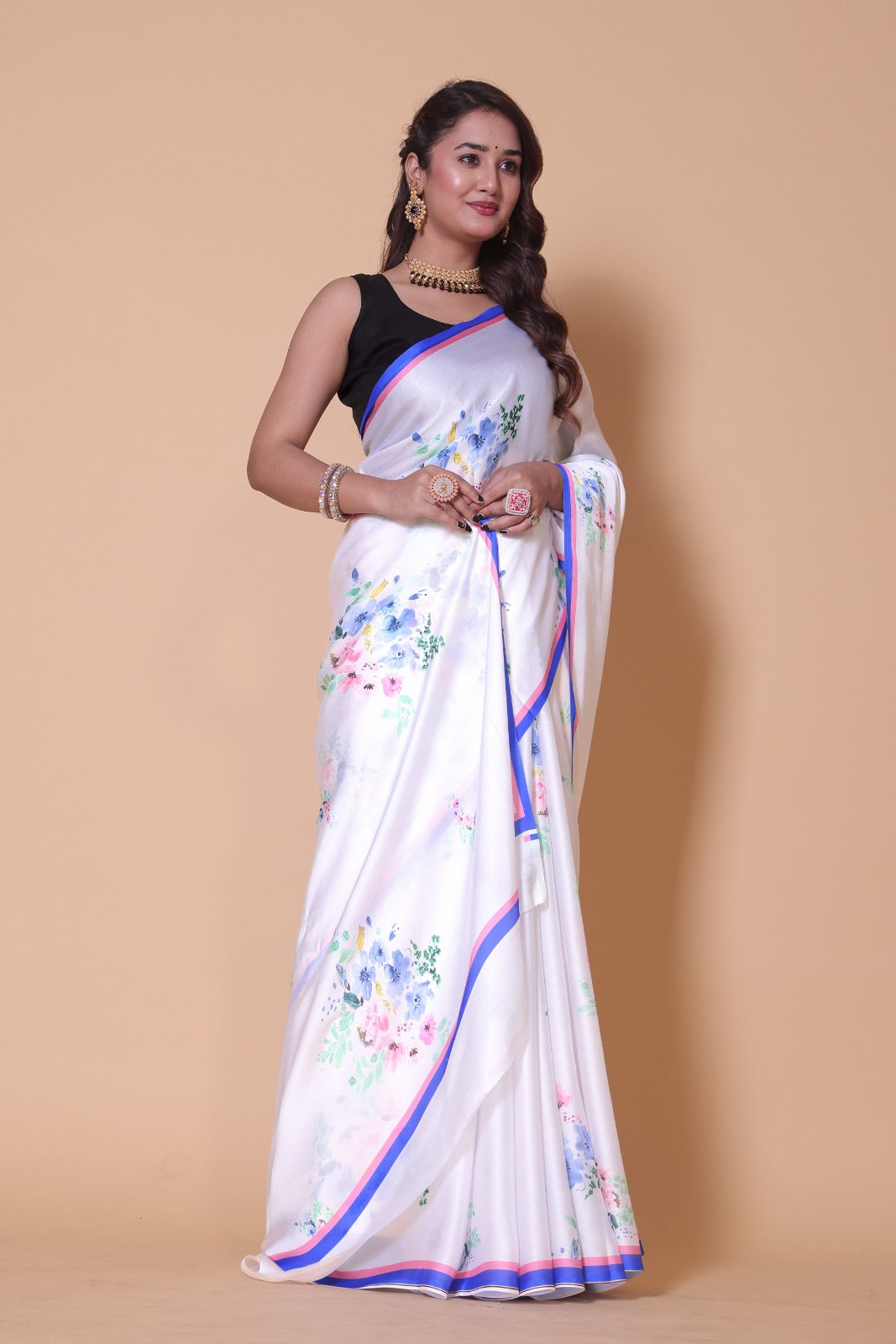 Aliya Crepe Silk Saree -  Whilte
