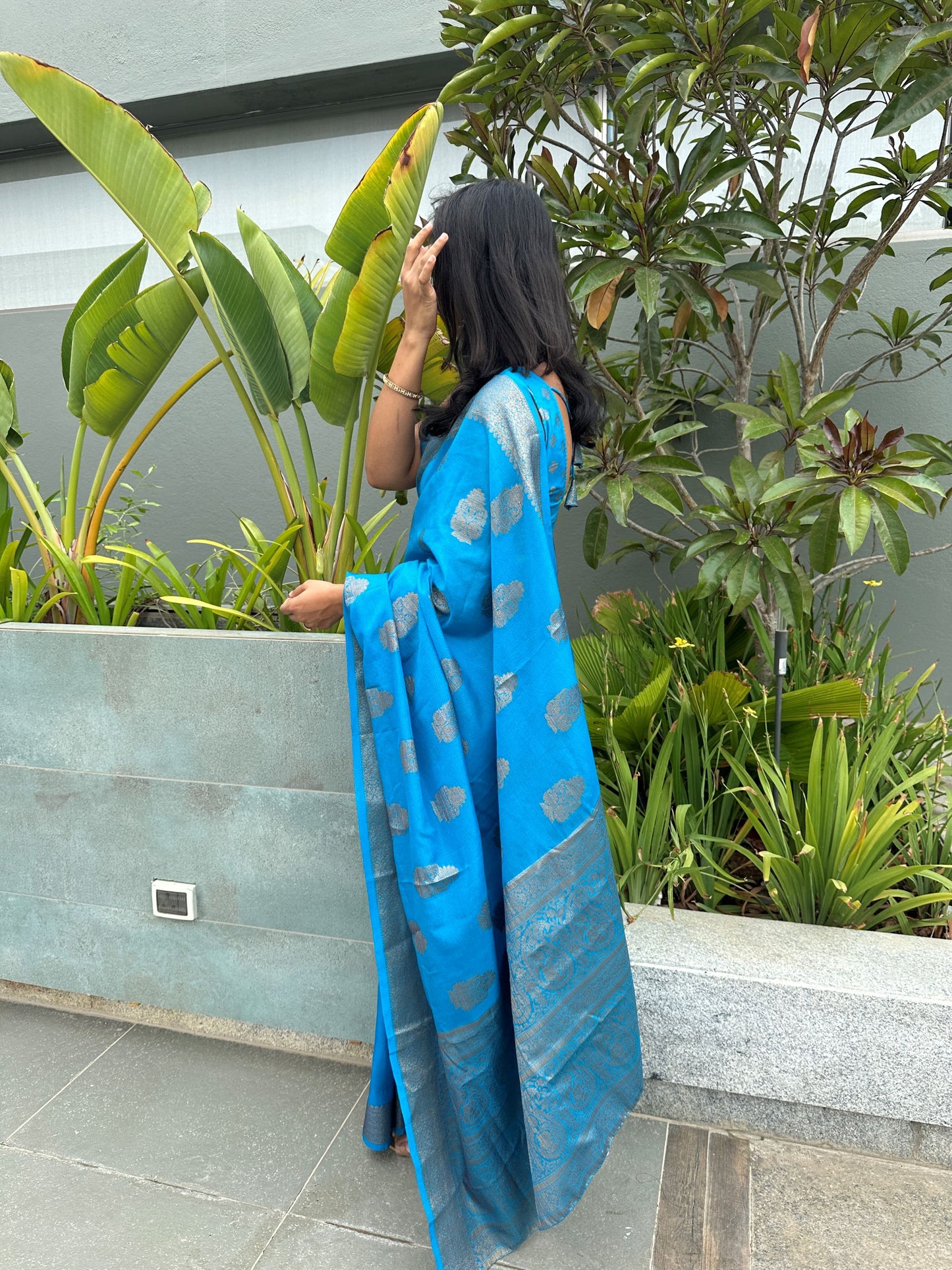 Sky blue Banaras Crepe Silk - Nethra