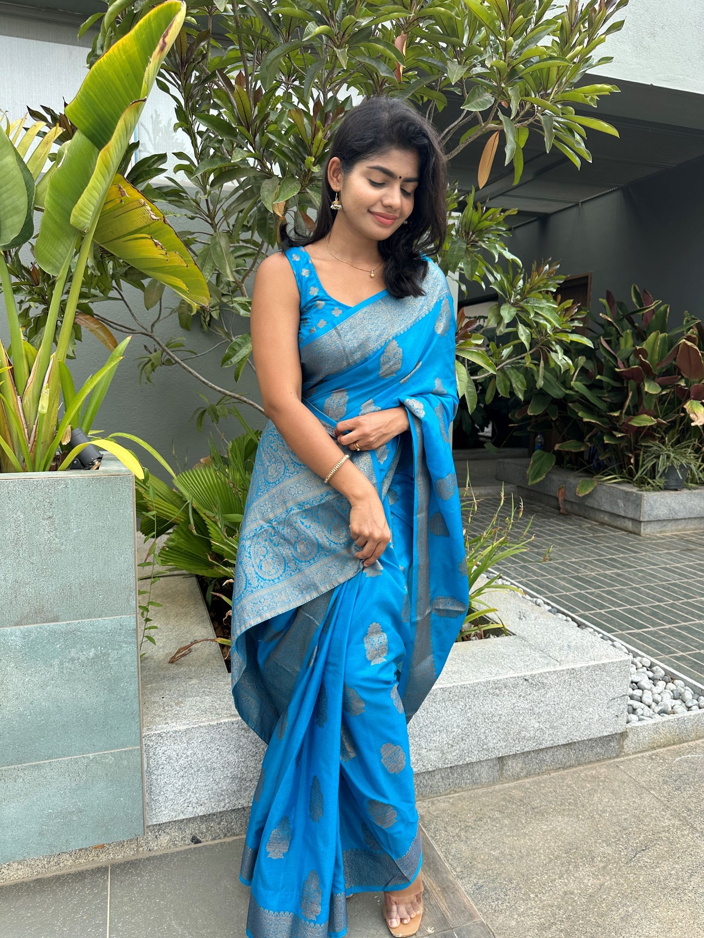 Sky blue Banaras Crepe Silk - Nethra