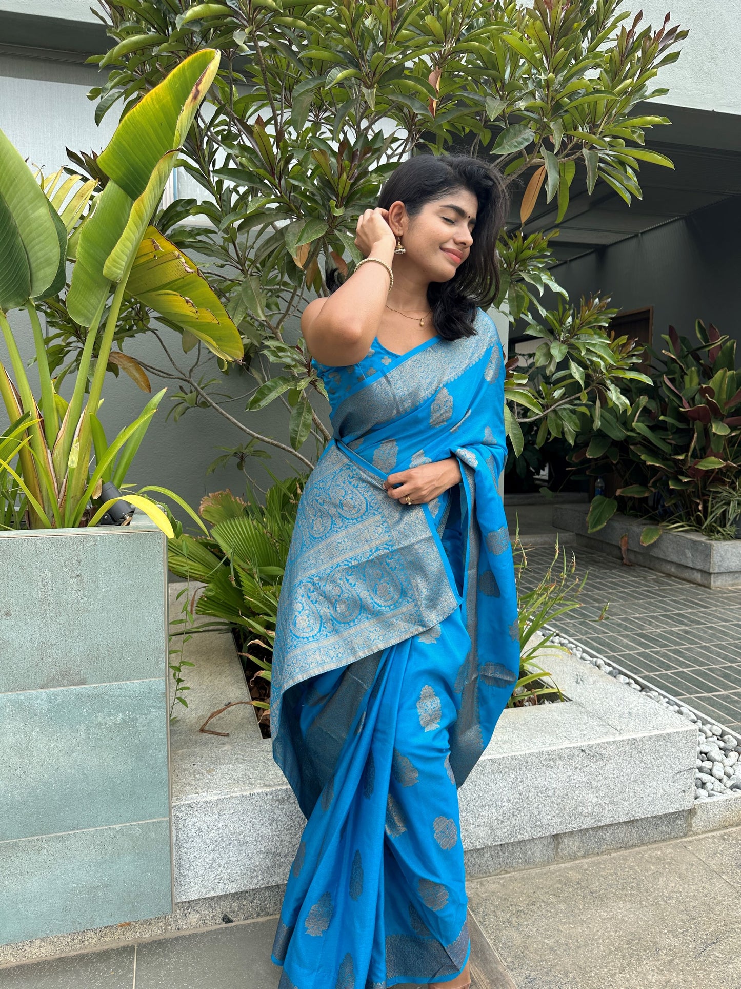 Sky blue Banaras Crepe Silk - Nethra