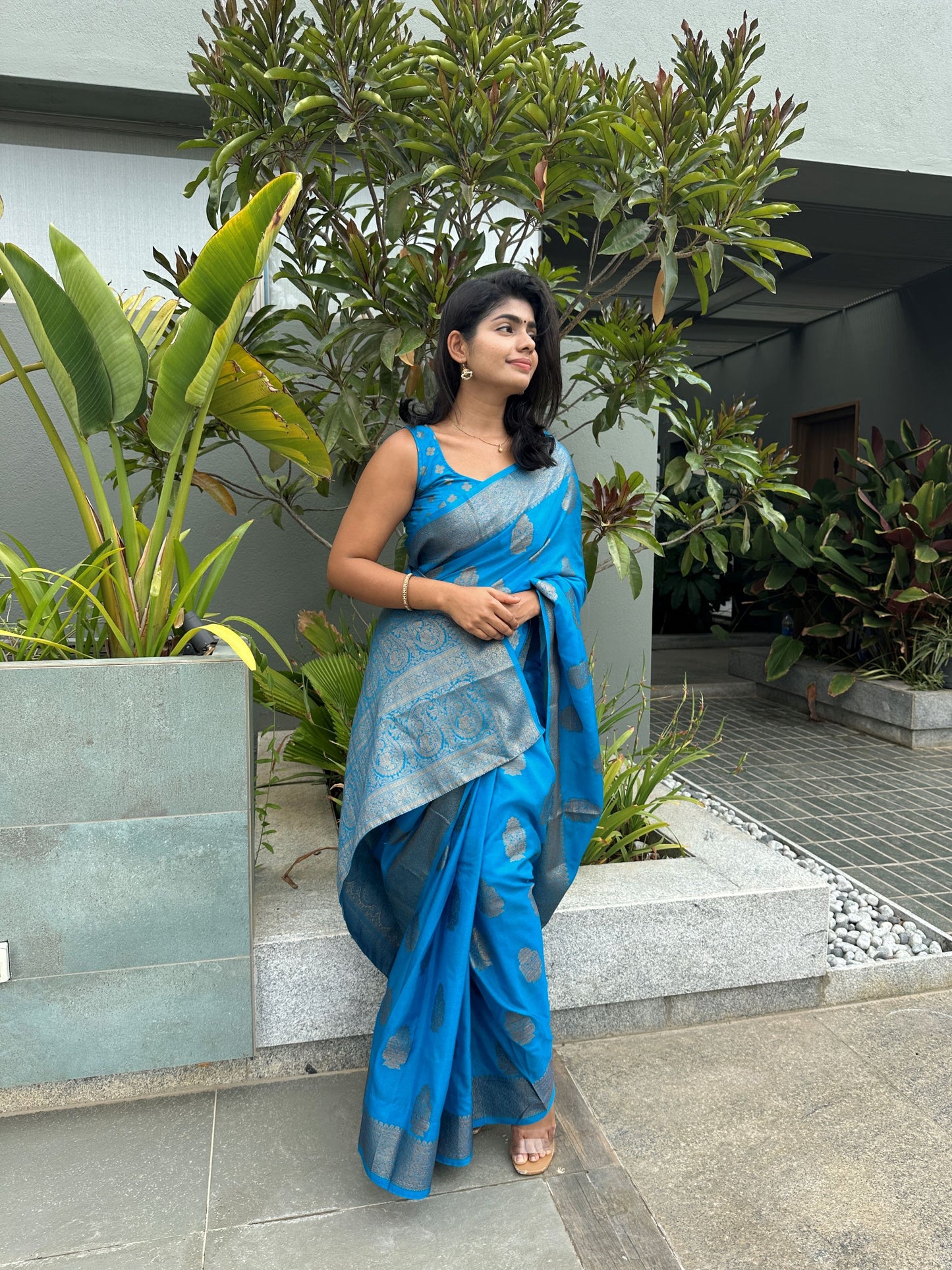 Sky blue Banaras Crepe Silk - Nethra