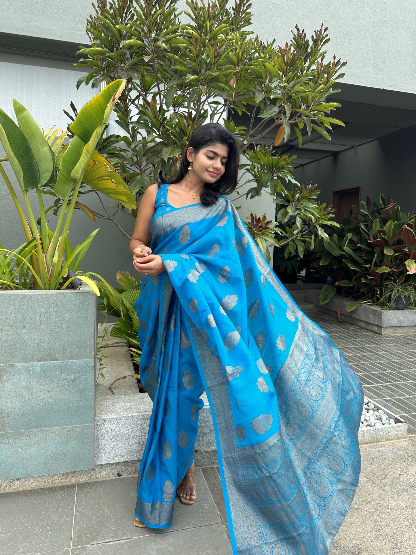 Sky blue Banaras Crepe Silk - Nethra