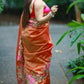 Embroidered cutwork tissue silk saree - Orange