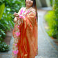 Embroidered cutwork tissue silk saree - Orange