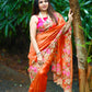 Embroidered cutwork tissue silk saree - Orange