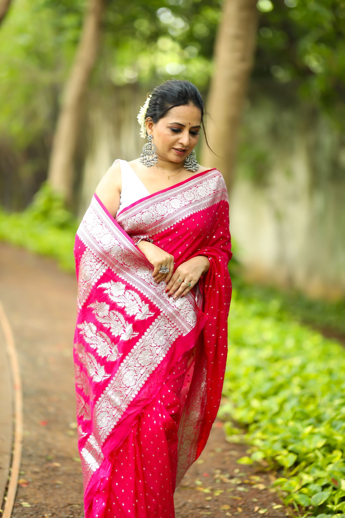 Dark Pink Banaras Crepe silk