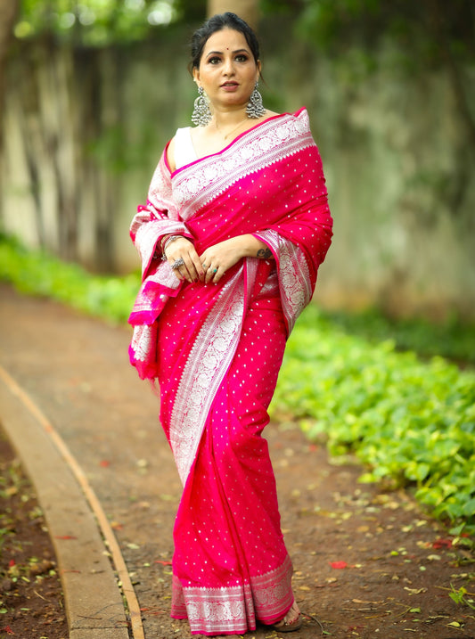 Dark Pink Banaras Crepe silk - AbirabyBeena