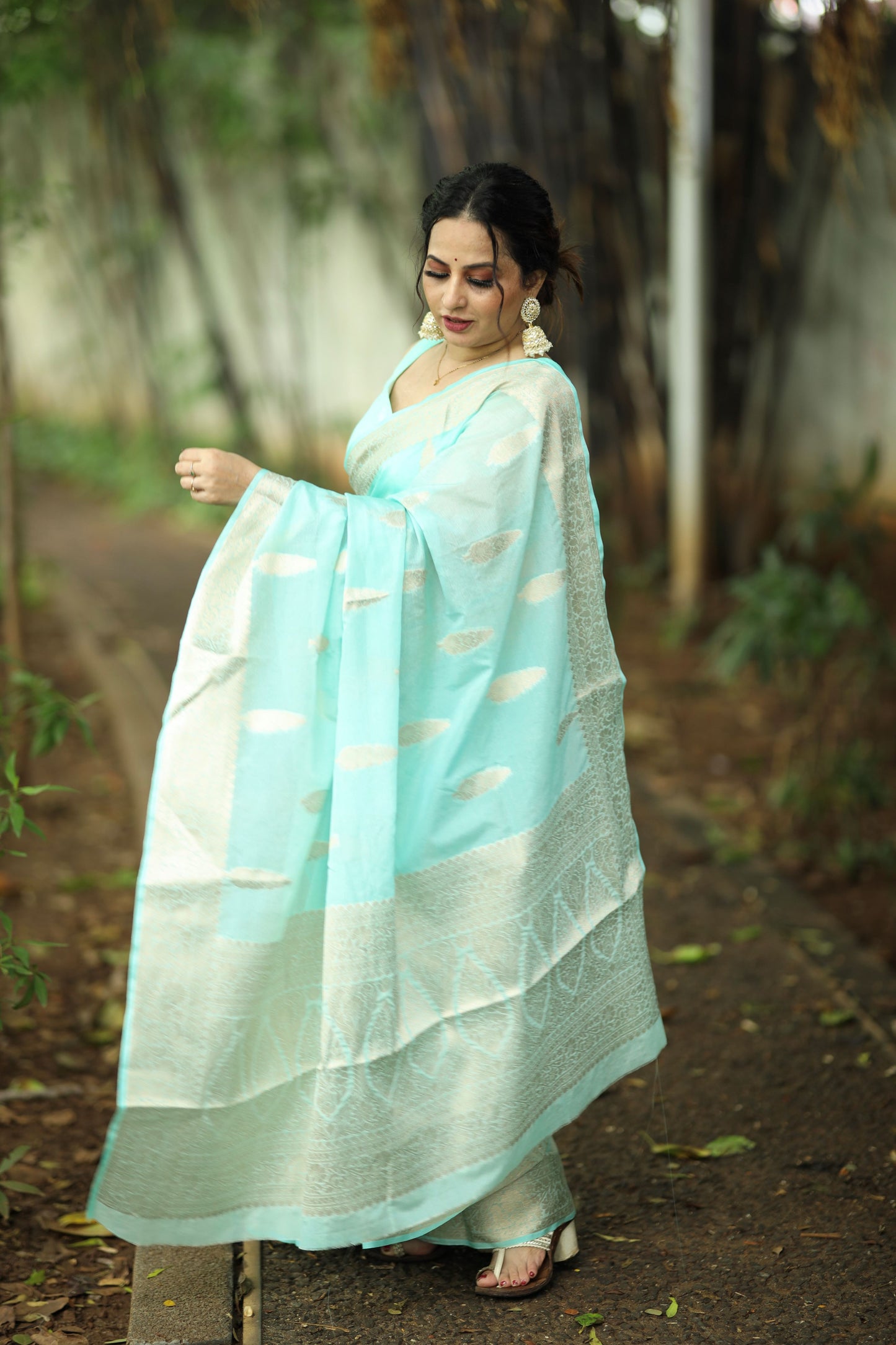 Sky Blue Banaras warm silk - AbirabyBeena