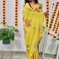 Printed Chiffon Saree - lemon yellow