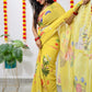Printed Chiffon Saree - lemon yellow