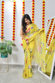 Printed Chiffon Saree - lemon yellow - AbirabyBeena