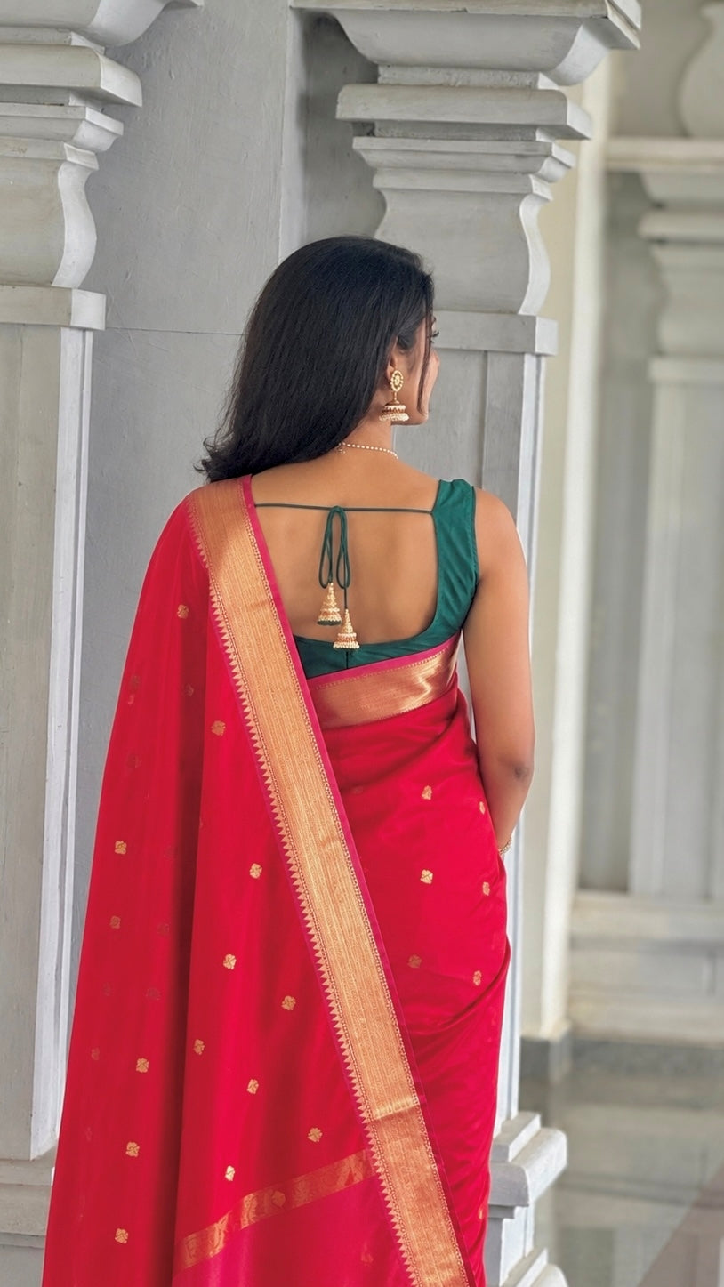 Regal Soft Silk Saree – Ruby Red