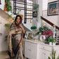 Checks Grey Soft Silk Saree with Maroon Border